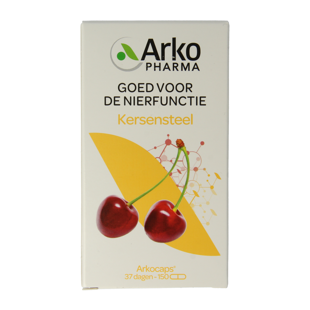 Arkocaps Kersensteel herbal capsules in a bottle, featuring the Arkocaps brand for herbal supplement use.