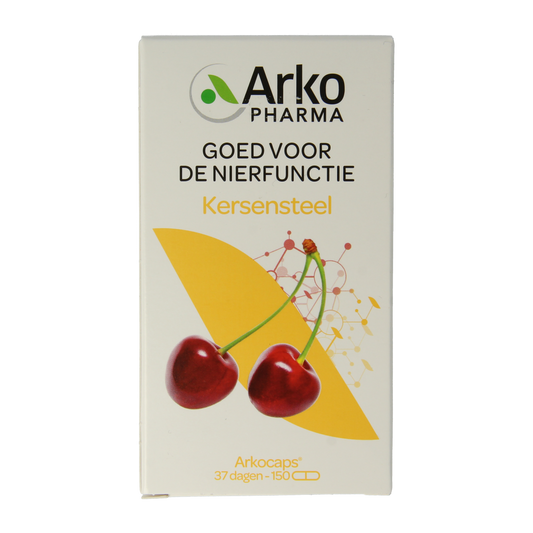 Arkocaps Kersensteel herbal capsules in a bottle, featuring the Arkocaps brand for herbal supplement use.