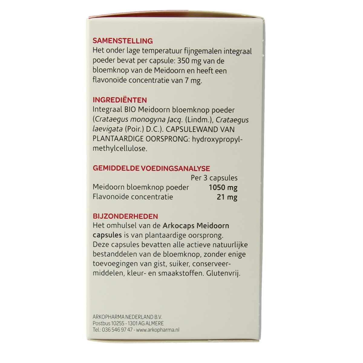 Arkocaps Meidoorn bio herbal capsules, natural supplement in a clear bottle with white cap, featuring green and white label.