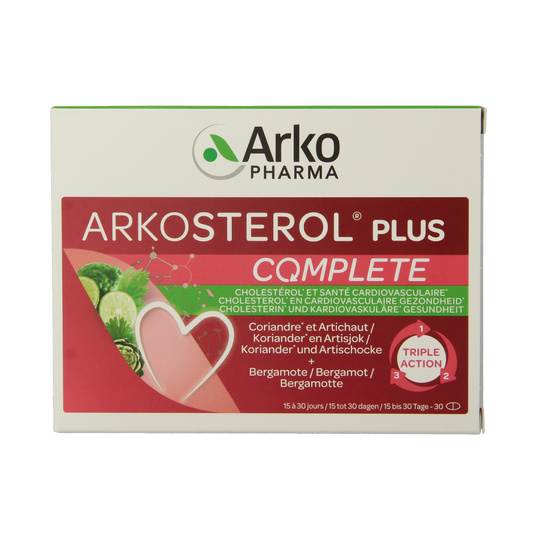 Arkosterol plus herbal supplement tablets by Arkosterol, shown in a blister pack with 30 tablets for overall wellness.