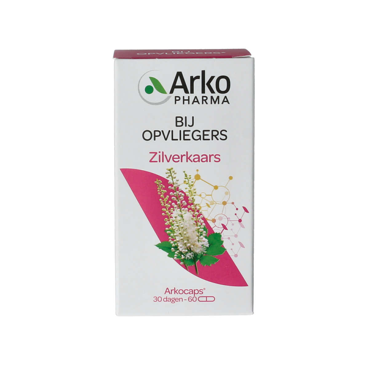 Arkocaps Zilverkaars herbal capsules, 60-count bottle, natural herbal supplement from Arkocaps with capsules displayed.