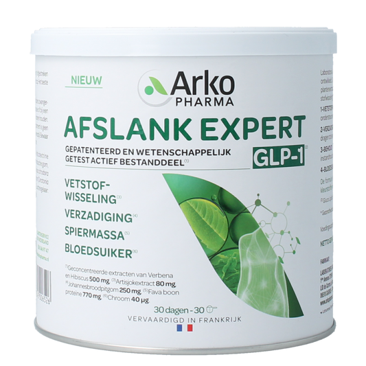 Arkopharma Afslank expert GLP-1 herbal supplement in 270g jar, natural kruidenpreparaat for weight management.