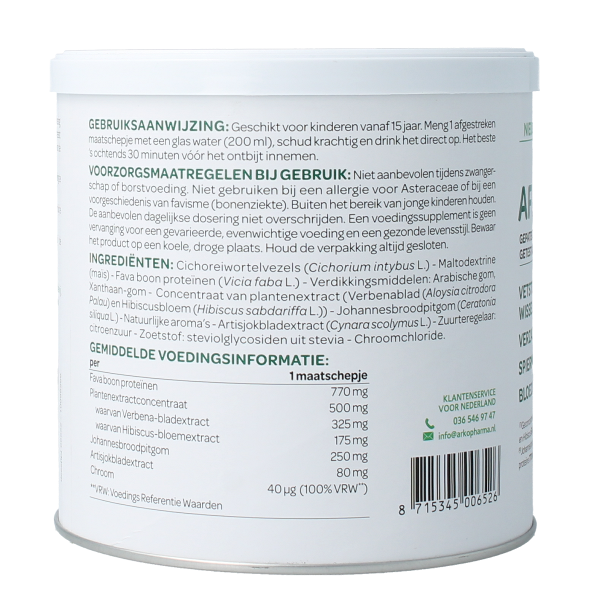 Arkopharma Afslank Expert GLP-1 kruidenpreparaat container with label, 270 grams, natural herbal supplement for weight management