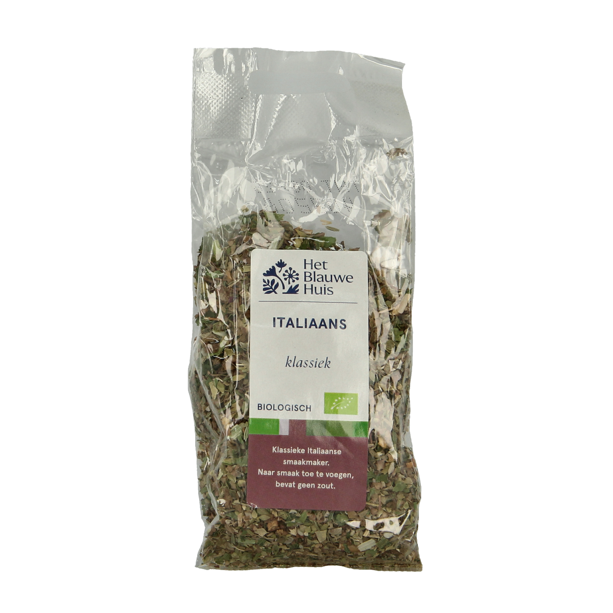 Organic Italian herbs from Het Blauwe Huis in a 20g package, featuring fresh, dried herbs ideal for flavorful cooking.