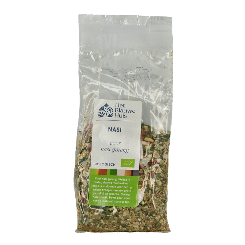 Organic Nasi kruiden from Het Blauwe Huis in a 30g package, featuring a blend of herbs and spices for flavorful Indonesian dishes.