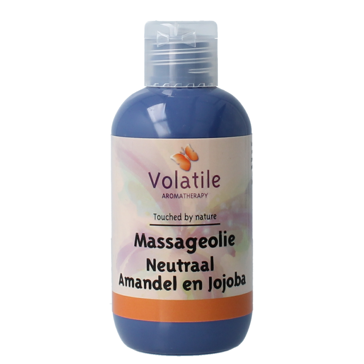 Volatile neutraal massageolie in 100ml bottle, natural body care product, clear liquid in a transparent container