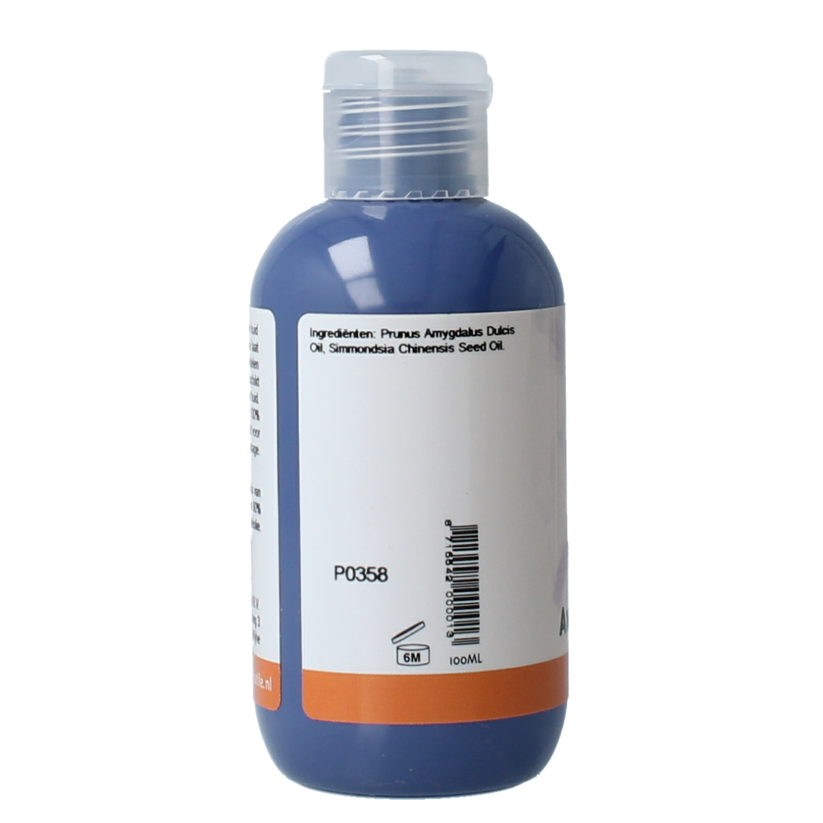 Volatile neutraal massageolie in 100ml bottle, natural body care product with clear liquid and white cap.
