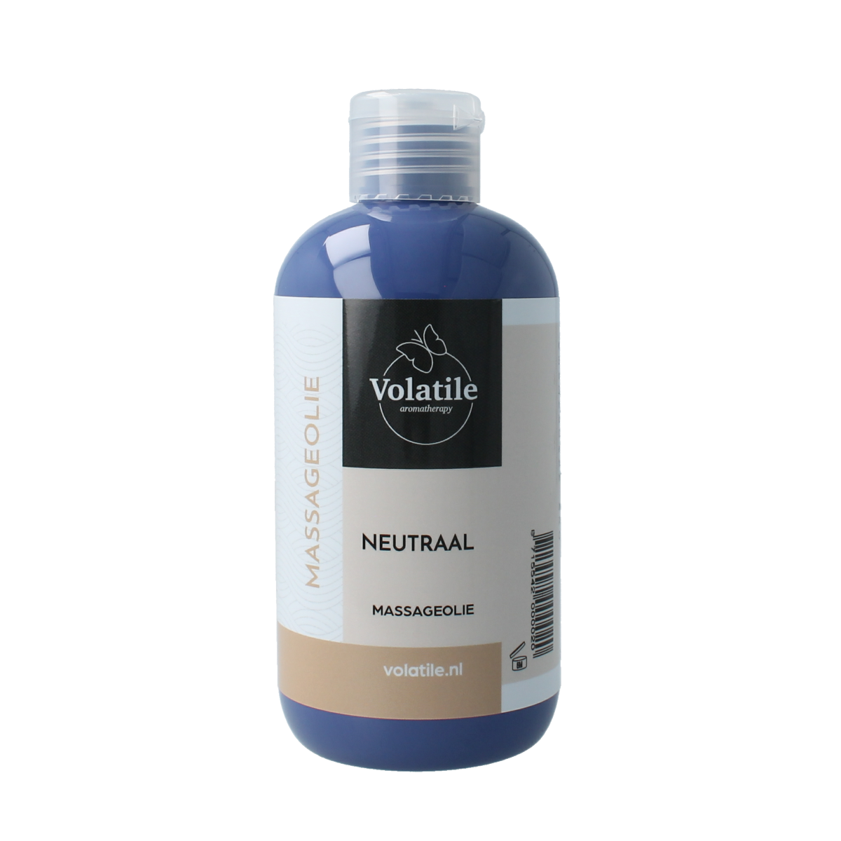 Volatile neutraal massageolie in 250ml bottle, natural body care product for soothing massages and skin nourishment.