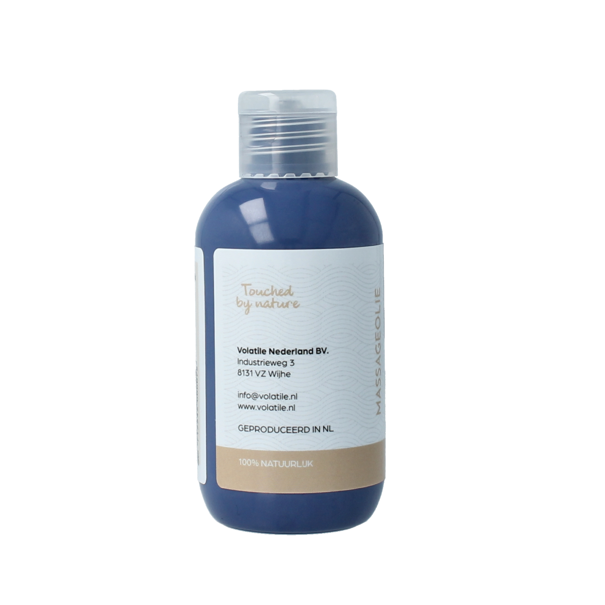 Volatile massage oil with zonnewarmte in a 100ml bottle, natural body care product for relaxation and soothing skin.
