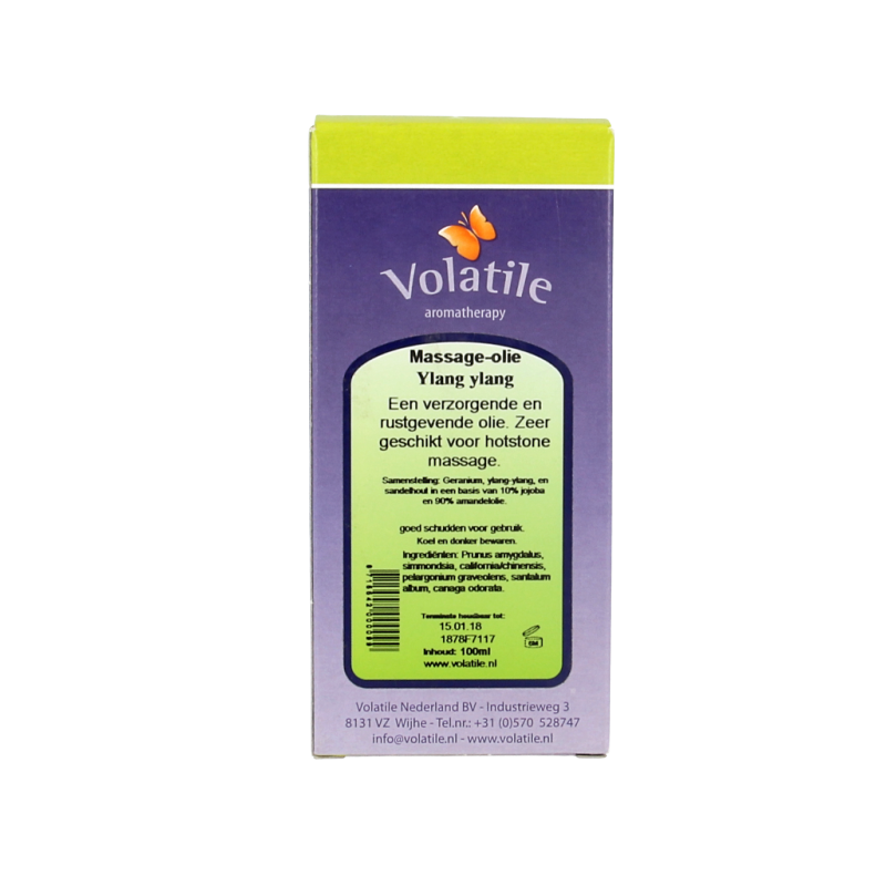 Volatile ylang ylang massage oil in a 100ml bottle, with a natural floral scent, for body care and relaxation.