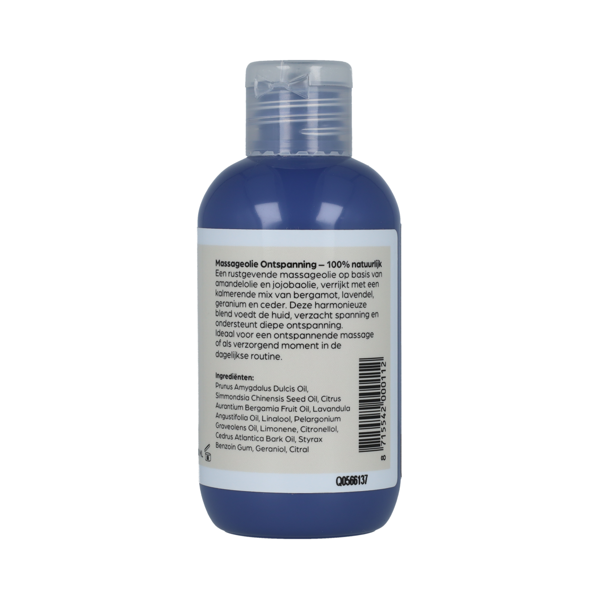 Volatile ontspanning massageolie with lavender and geranium in a 100ml bottle, ideal for body care and relaxation.