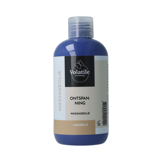 Volatile ontspanning massageolie met lavendel en geranium, 250ml voor lichaamsverzorging in een glazen fles