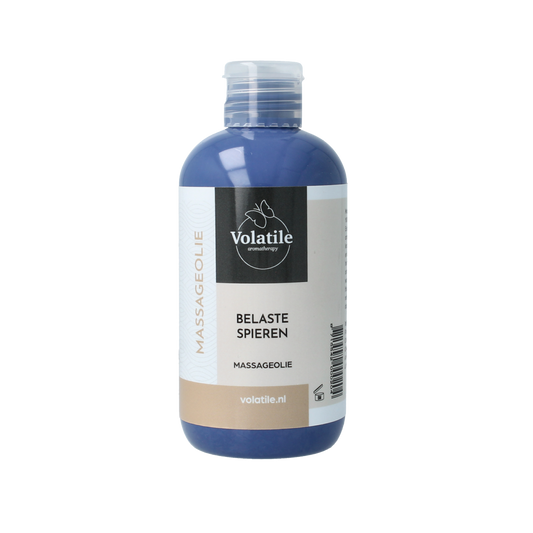 Volatile Massageolie voor spierverlichting, 250ml, lichaamsverzorging met natuurlijke ingrediënten in een open fles.