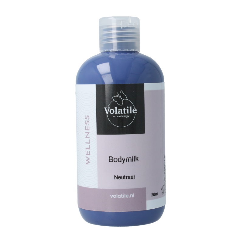 Volatile Bodymilk neutraal 250ml, skincare lotion in a white bottle with a flip-top cap, for gentle moisturizing and body care.