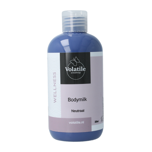 Volatile Bodymilk neutraal 250ml, skincare lotion in a white bottle with a flip-top cap, for gentle moisturizing and body care.