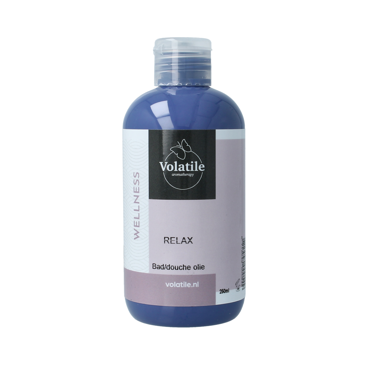 Volatile Badolie relax 250ml bottle for bath and shower, with calming scent and soothing properties.