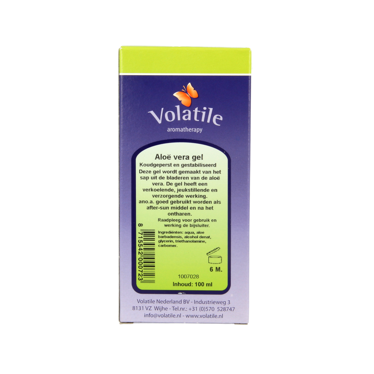 Volatile Aloe Vera gel in 100ml tube, natural body care product with soothing aloe for skin hydration and relief.