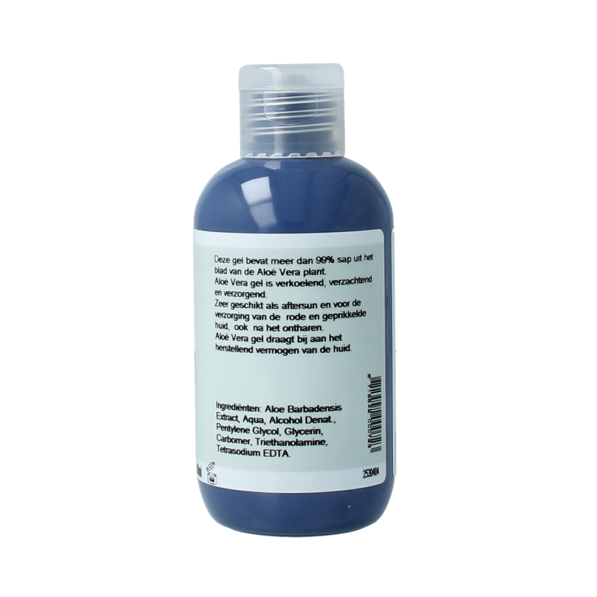 Volatile Aloe Vera Gel 100ml for body care, featuring transparent gel with fresh aloe vera leaves in the background.