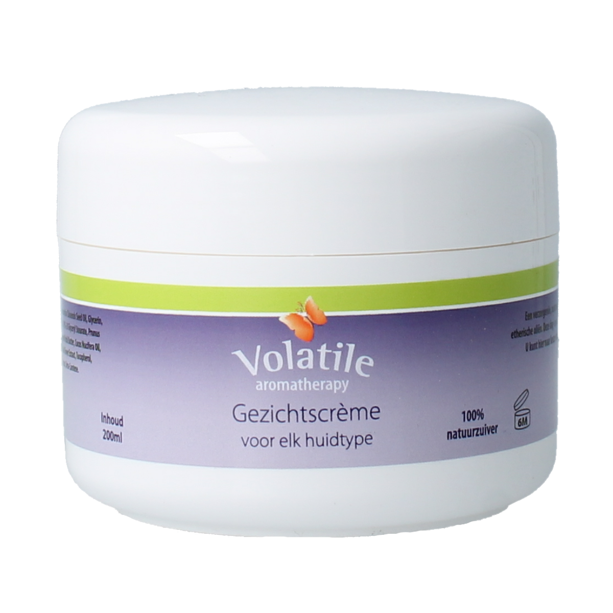 Volatile gezichtsverzorgingscrème in 200ml container, featuring a smooth, hydrating cream for facial skincare.