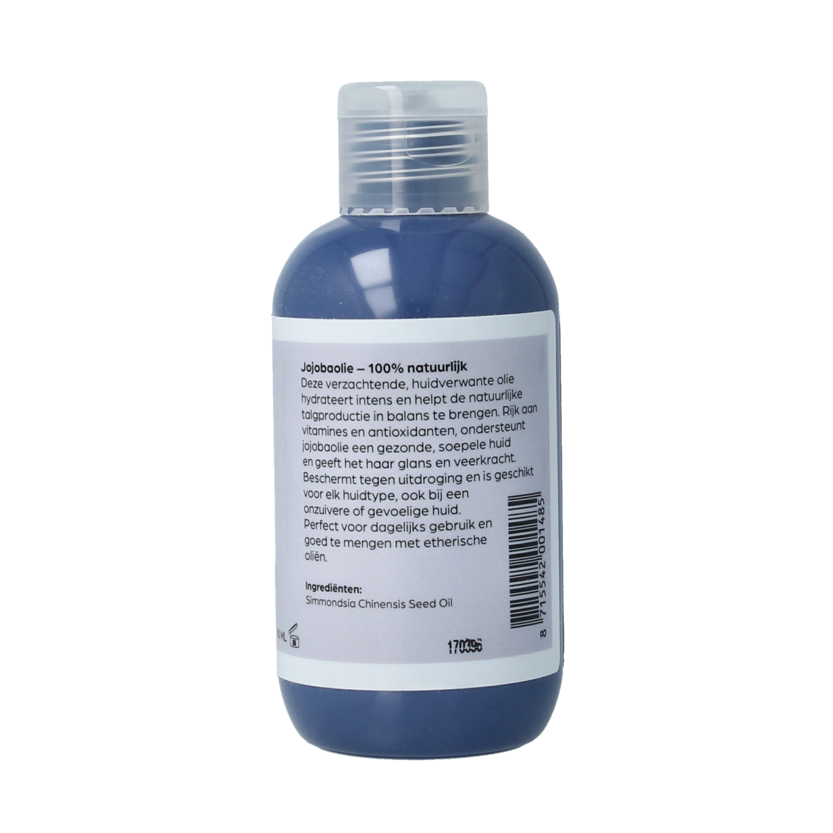 Volatile Jojoba basisolie in 100ml bottle, natural body care oil with a clear, amber liquid in a transparent container.