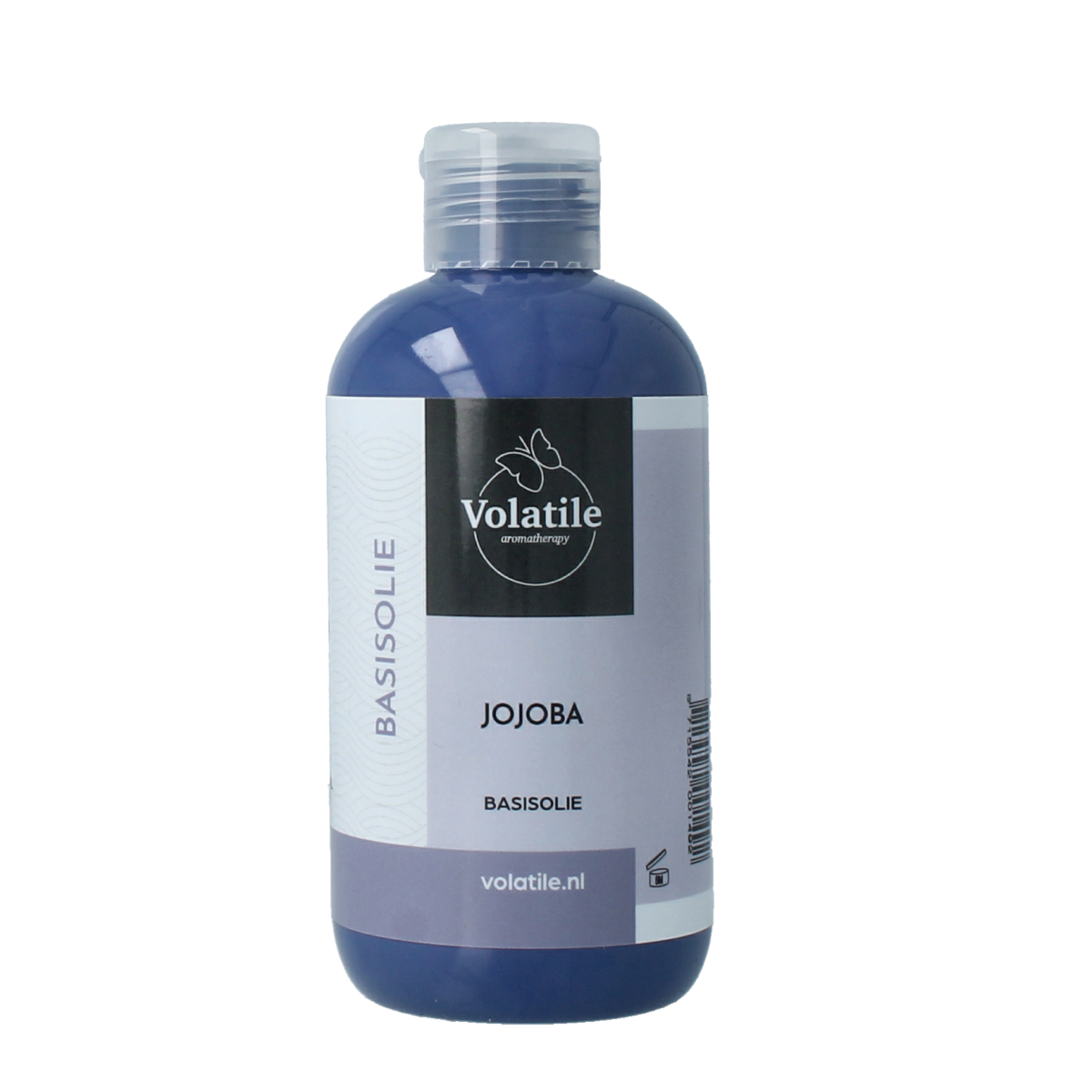 Volatile Jojoba basisolie 250ml in a clear bottle, used for body care and skincare, with a natural golden color.