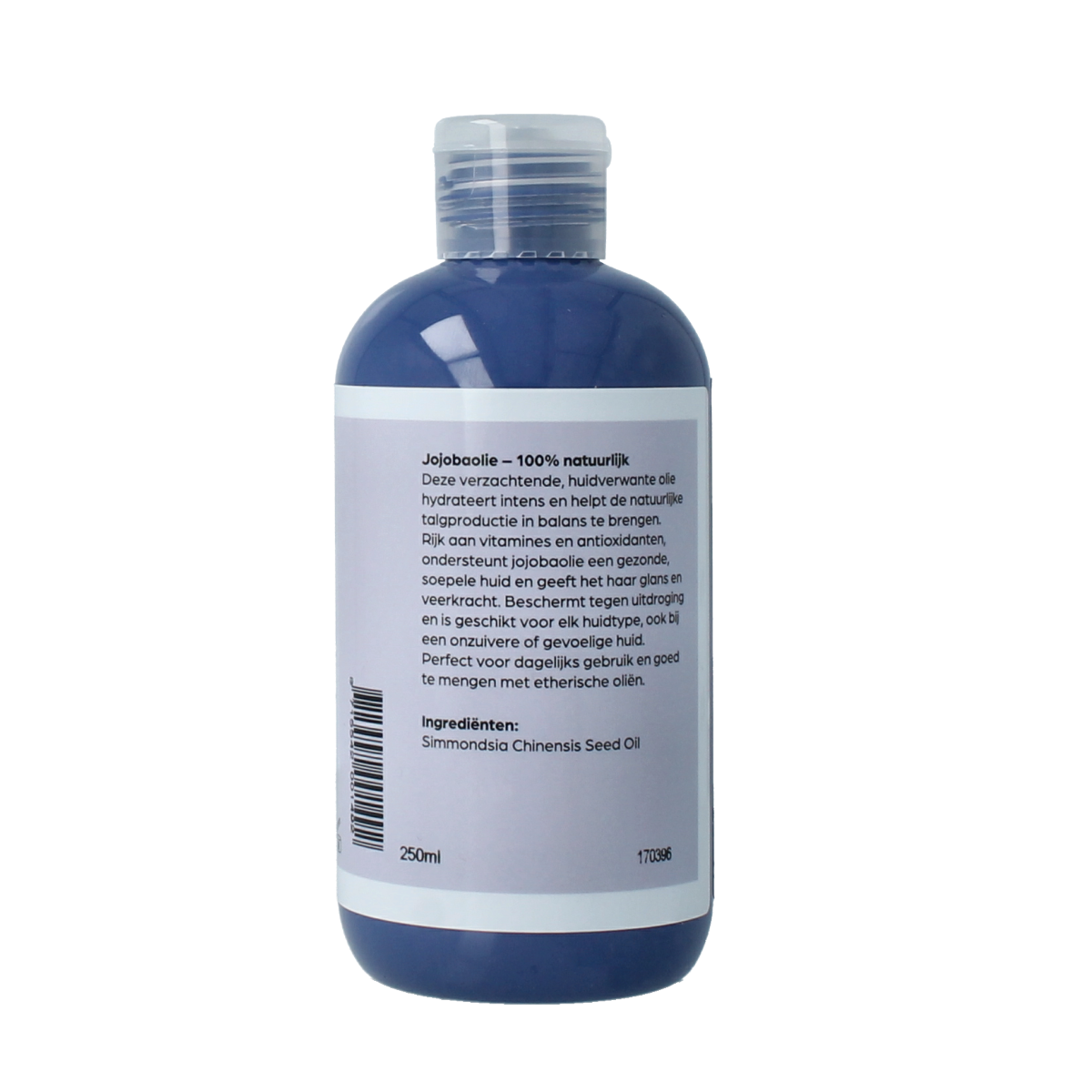 Volatile Jojoba basisolie 250ml in a clear bottle, used for body care, with a smooth, golden liquid inside.