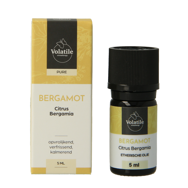 Volatile Bergamot Italy essential oil 5ml bottle, showcasing the amber glass container with the product label.