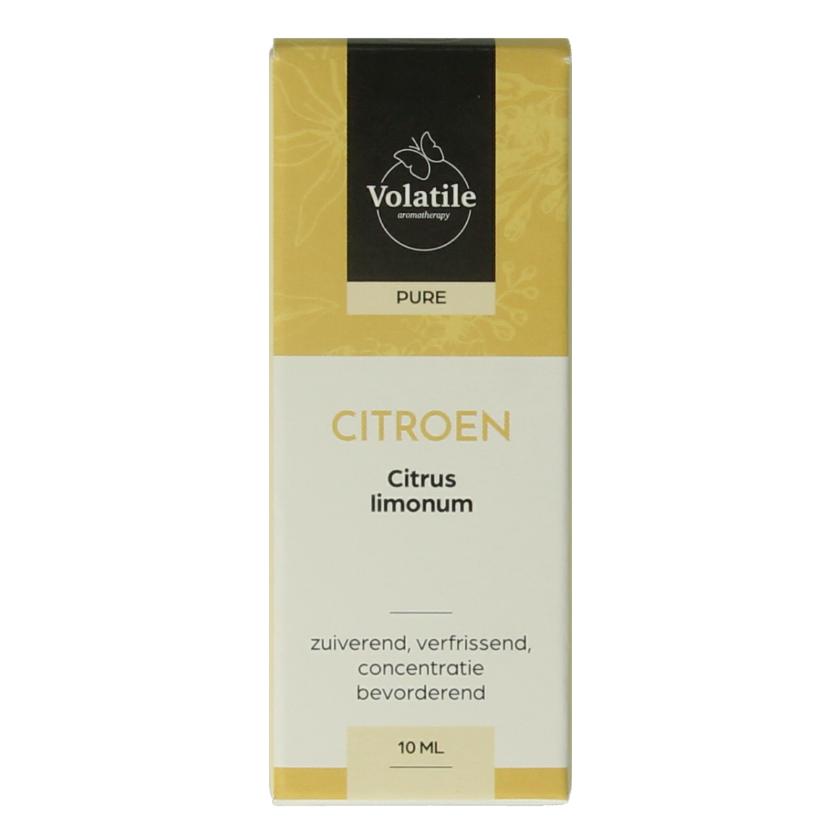 Volatile Citroen Italie essential oil bottle, 10ml, with a bright yellow label and transparent glass container.