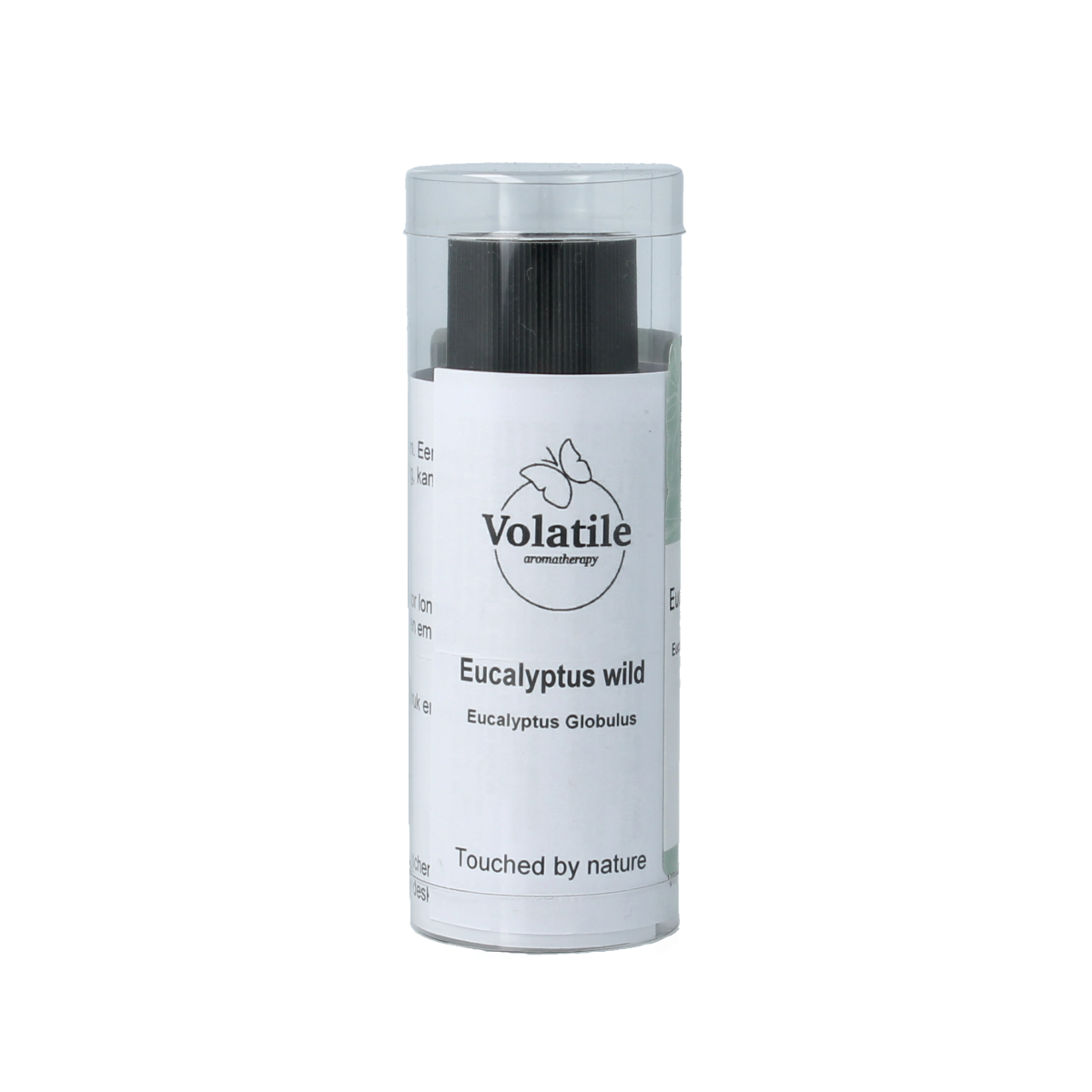 Volatile Eucalyptus Wild essential oil in a 25ml bottle, featuring fresh eucalyptus leaves and transparent liquid.