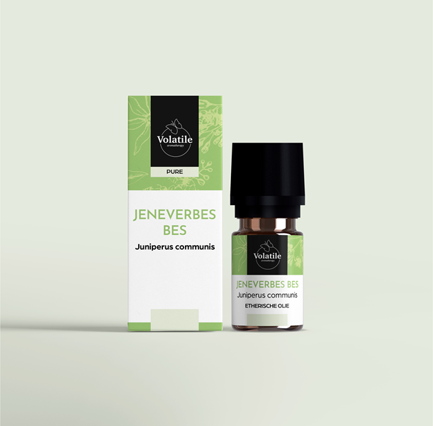 Volatile Jeneverbes essential oil in a 5ml bottle, featuring fresh juniper berry aroma, natural etherische oliën product.