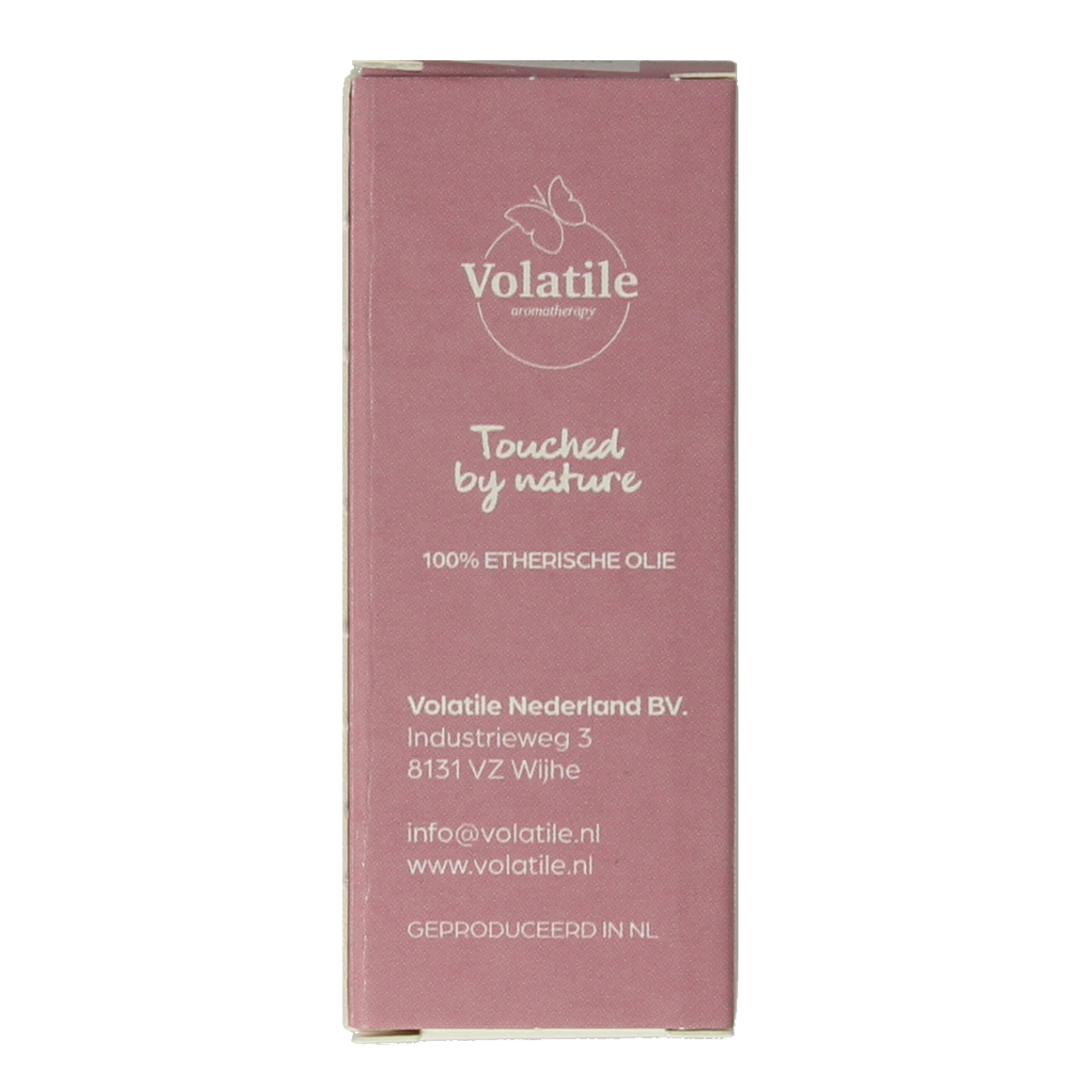 Volatile Lavendel French essential oil bottle, 5ml, with lavender flowers and packaging in the background.