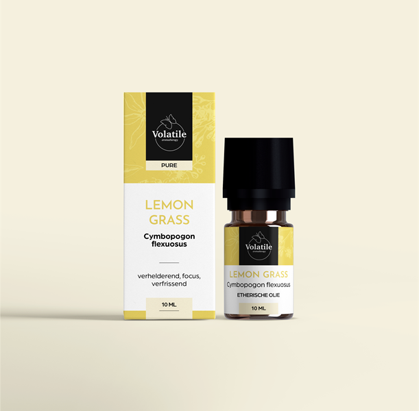 Volatile Lemongrass essential oil in a 10ml bottle, natural aromatic oil for aromatherapy and wellness use.