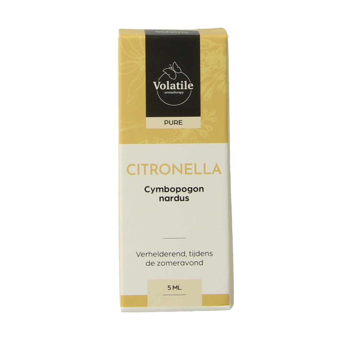 Volatile Citronella essential oil in a 5ml bottle, natural etherische oliën for aromatherapy and insect repellent.