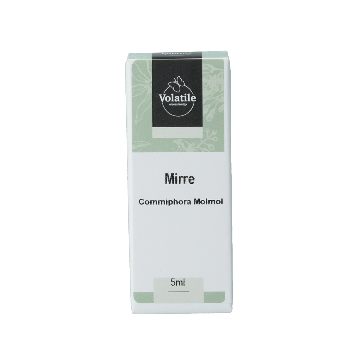 Volatile Mirre essential oil bottle, 5ml, natural aromatic etherische oliën with dark amber glass and label.