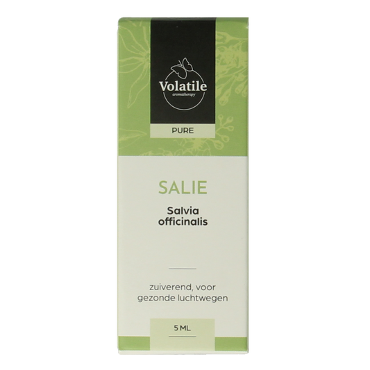 Volatile Salie officinalis 5ml essential oil bottle, herbal herbal remedy, amber glass container with label and dropper cap