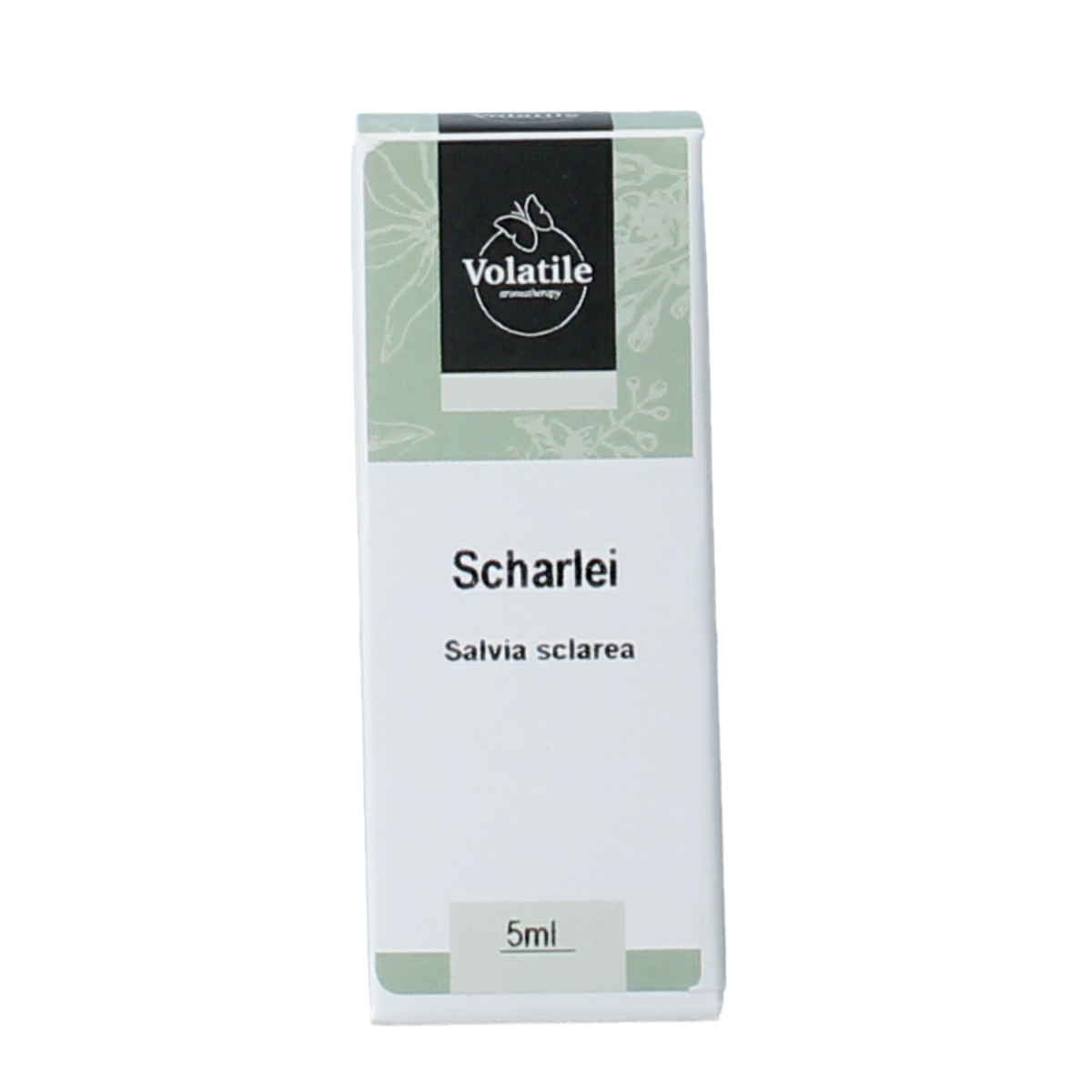 Volatile Scharlei 5ml essential oil bottle, aromatic etherische oliën with a clear label and cap, for aromatherapy use.