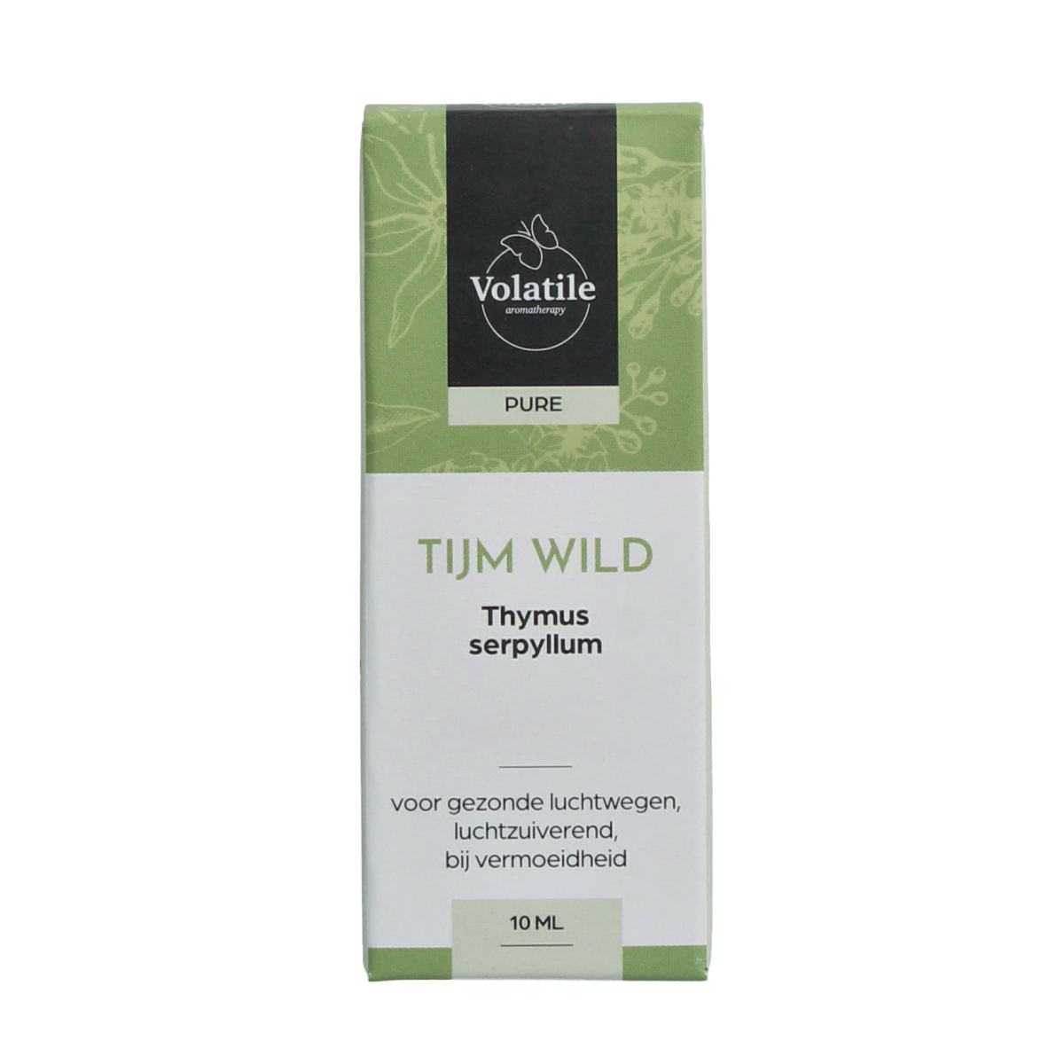 Volatile Tijm wild essential oil bottle, 10ml, natural herbal extract from Volatile, with amber glass container and label.