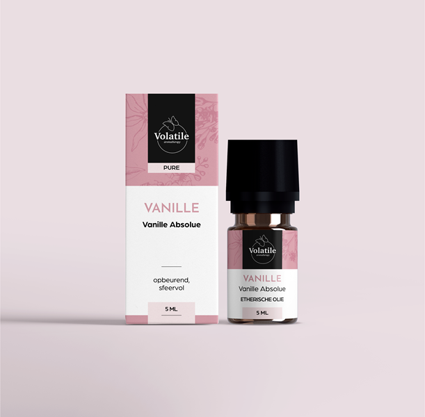 Volatile Vanille essential oil bottle, 5ml, with amber-colored glass and label, showcasing the Volatile brand and vanilla scent.