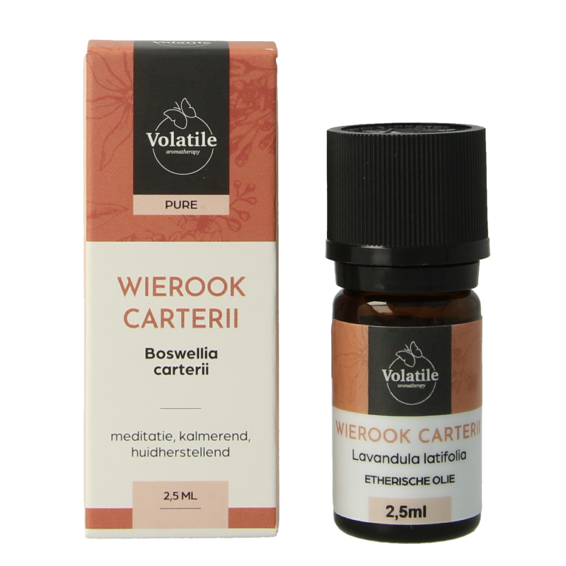 Volatile Wierook essential oil in a 2.5 ml bottle, natural etherische oliën by Volatile, with a white label and black cap.