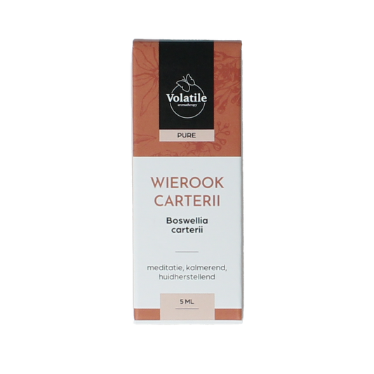Volatile etherische olie Wierook in 5ml bottle, natural aromatic essential oil from Volatile with amber-colored liquid inside.
