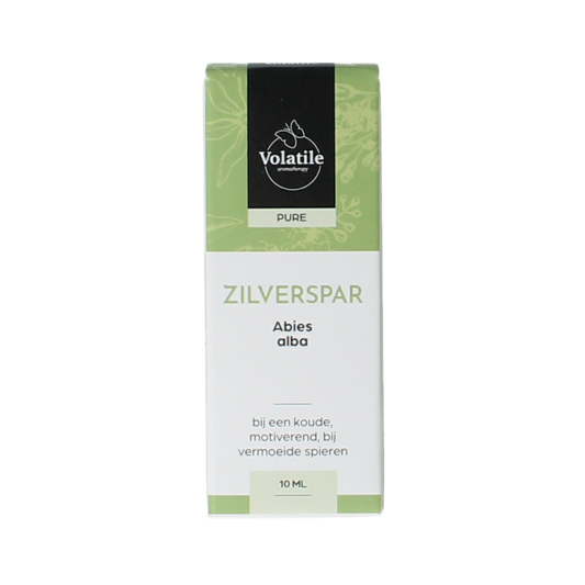 Volatile Zilverspar essential oil in a 10ml bottle, natural aromatic etherische oliën with silver fir scent.