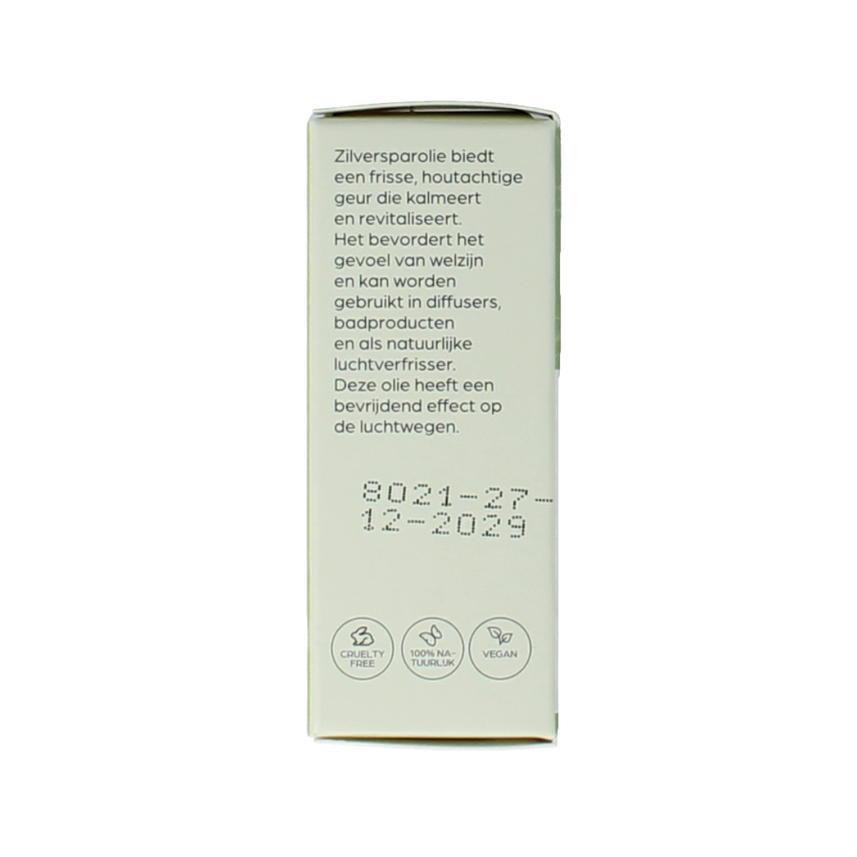 Volatile Zilverspar essential oil in a 10ml glass bottle, showcasing the clear liquid and product label.