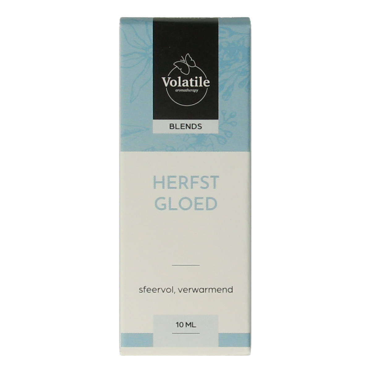 Volatile Herfst gloed essential oil bottle, 10ml, featuring amber glass and label with botanical design.