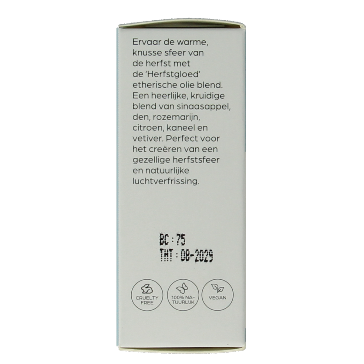 Volatile Herfst Gloed essential oil bottle, 10ml, with amber glass container and label showing brand and product details.