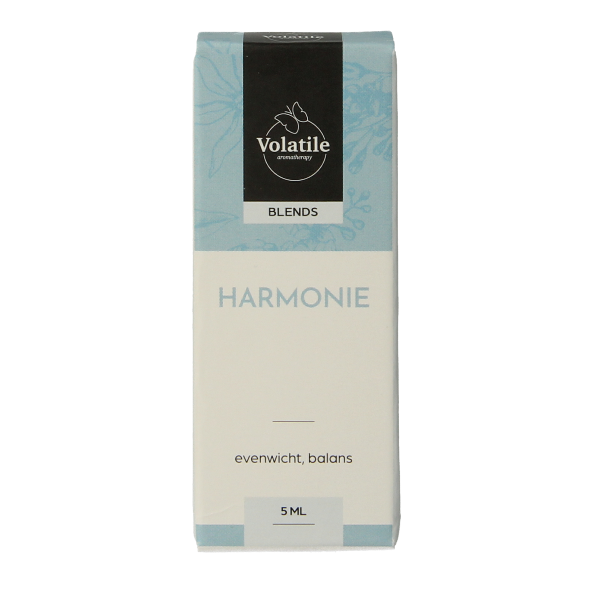 Volatile Harmonie essential oil bottle with 5ml capacity, featuring a sleek label and amber glass container for aromatic use.