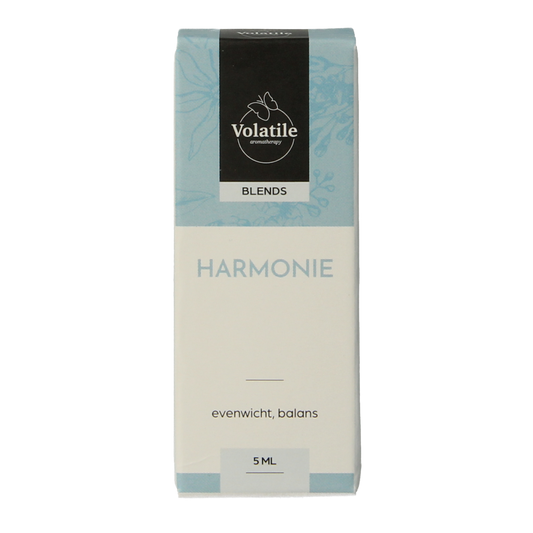 Volatile Harmonie essential oil bottle with 5ml capacity, featuring a sleek label and amber glass container for aromatic use.