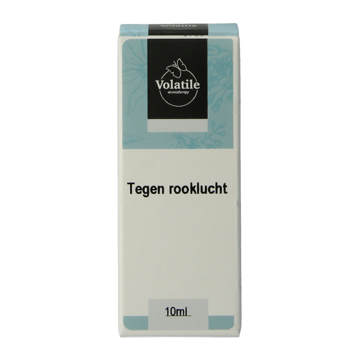 Volatile Tegen rooklucht etherische olie bottle with white cap, 10ml, showcasing the product's packaging and label.