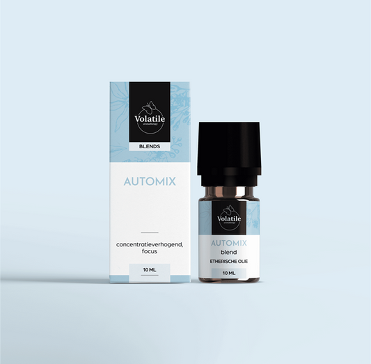 Volatile Auto Mix 10ml essential oil bottle, natural etherische oliën by Volatile, with a clear label and amber glass bottle.