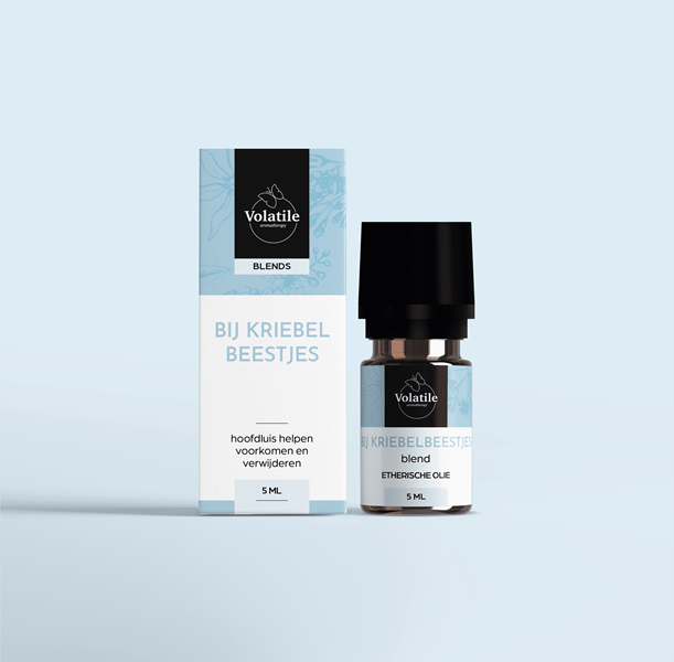 Volatile Bij kriebelbeestjes 5ml natural essential oil bottle, featuring a clear container with a white cap.