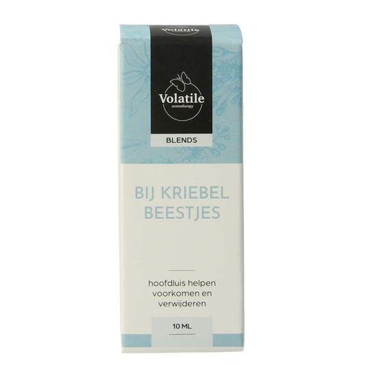Volatile Bij kriebelbeestjes essential oil in 10ml bottle, natural etherische olie with a colorful label and cap.